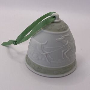 Lladro 1988 Porcelain Christmas Bell‎ Ornament White Green - Retired VTG